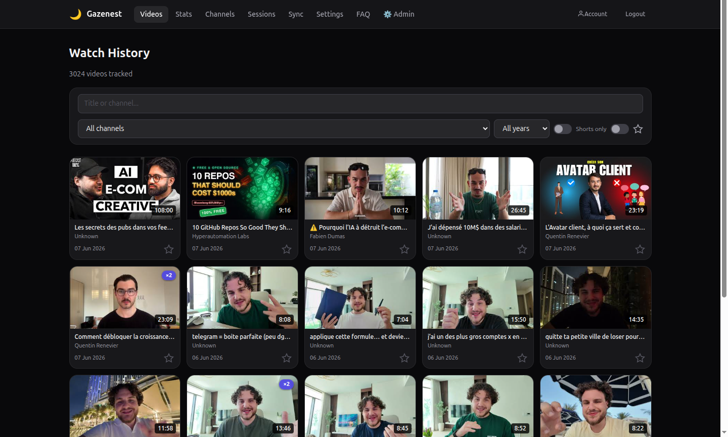 Gazenest watch history - all your videos tracked