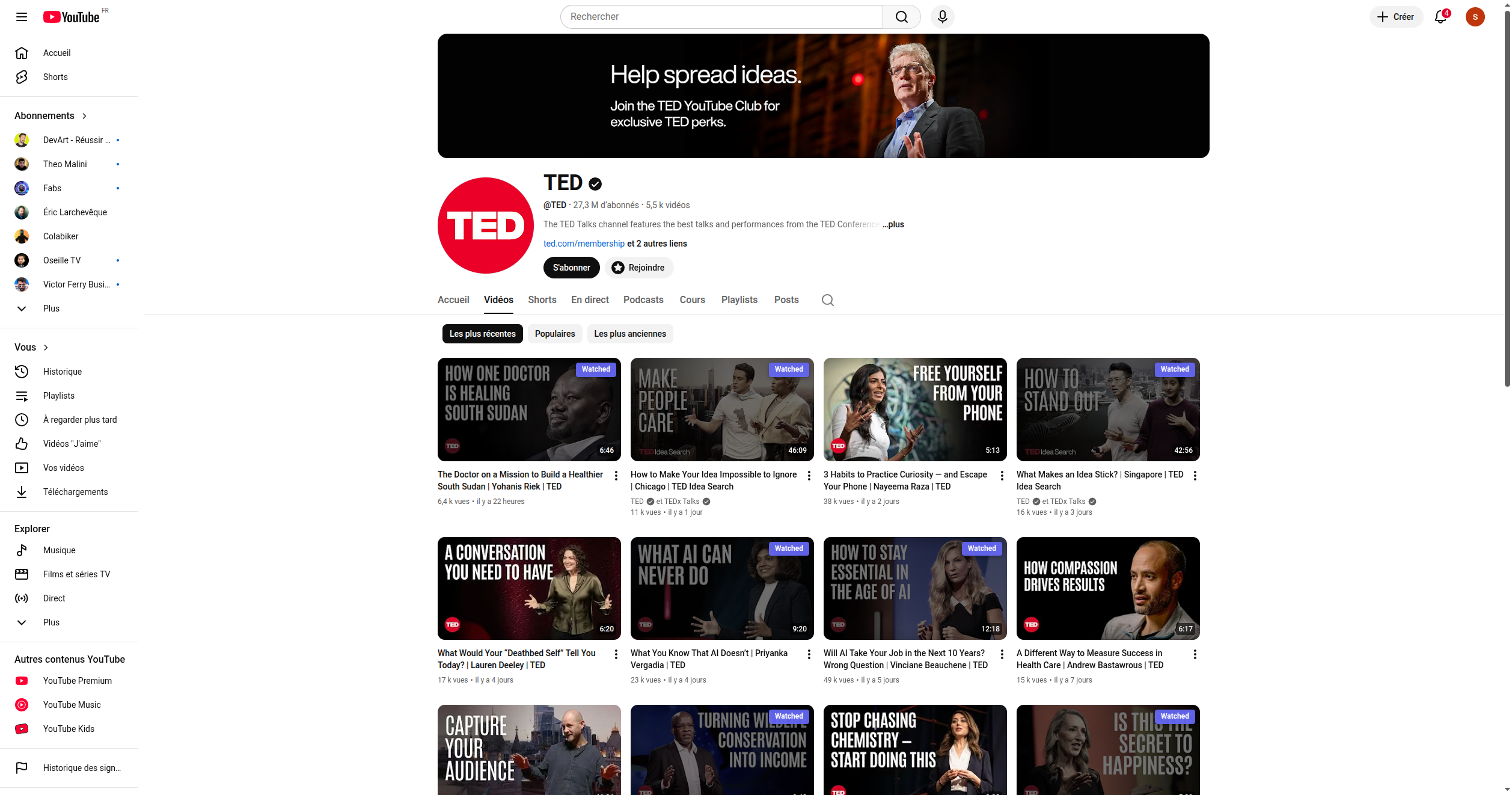 YouTube with Gazenest watched badges